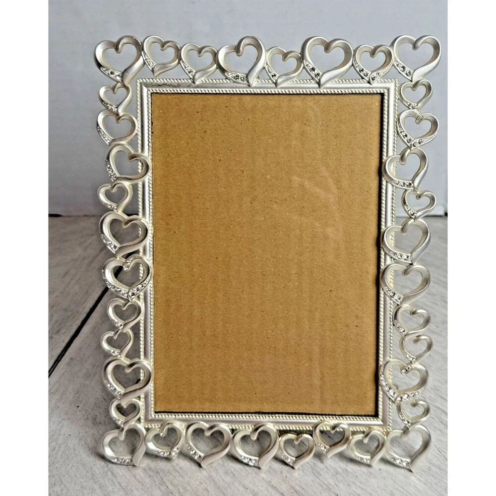 Fetco 5x7 Picture Frame Open Hearts with Crystals Silver Like Wedding Love